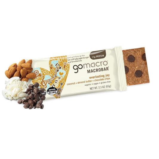 GoMacro MacroBar Coconut + Almond Butter + Chocolate Chips – Organic Vegan Protein Bars (12 Bars)