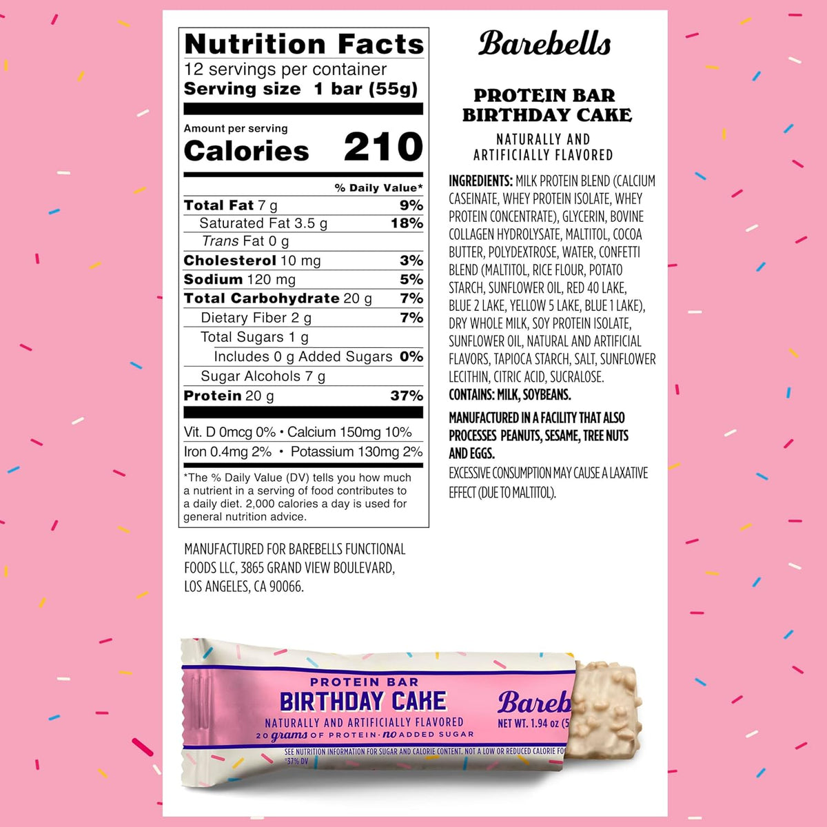 Barebells Protein Bar - Birthday Cake - 20g Protein (12 Bars)
