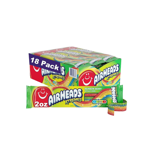 Airheads Xtreme Sour Belts Candy, 2 Oz (18 Pack)