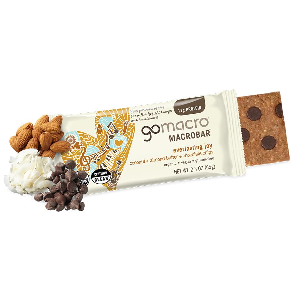 GoMacro MacroBar Coconut + Almond Butter + Chocolate Chips – Organic Vegan Protein Bars (12 Bars)