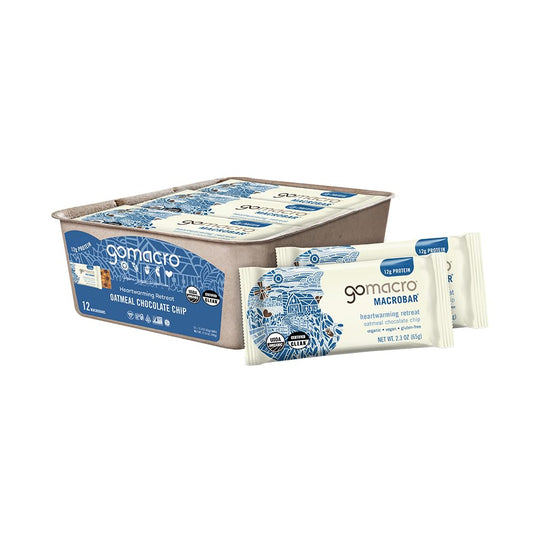 GoMacro MacroBar Oatmeal Chocolate Chip – Organic Vegan Protein Bars (12 Bars)