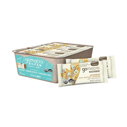 GoMacro MacroBar Coconut + Almond Butter + Chocolate Chips – Organic Vegan Protein Bars (12 Bars)