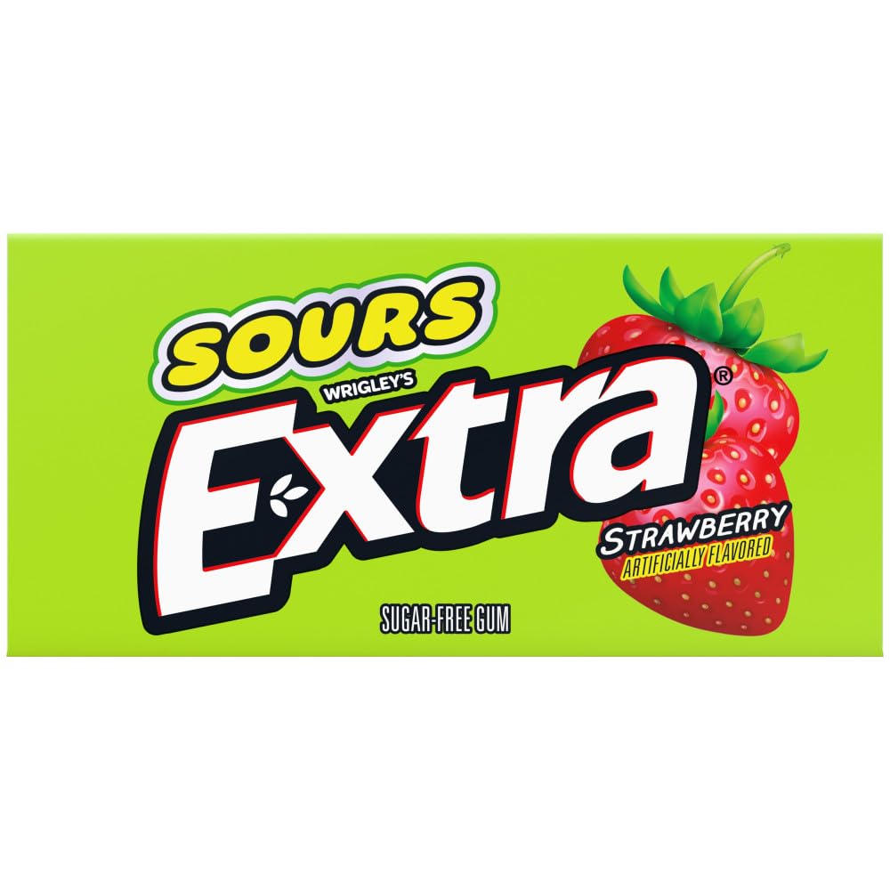 EXTRA SOURS Strawberry Sugar Free Chewing Gum – Strawberry (10 Packs)