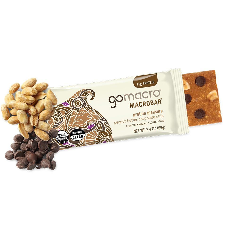 GoMacro MacroBar Peanut Butter Chocolate Chip – Organic Vegan Protein Bars (12 Bars)