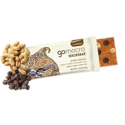 GoMacro MacroBar Peanut Butter Chocolate Chip – Organic Vegan Protein Bars (12 Bars)