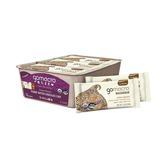 GoMacro MacroBar Peanut Butter Chocolate Chip – Organic Vegan Protein Bars (12 Bars)