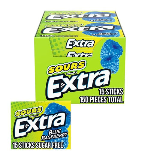 EXTRA SOURS Blue Raspberry Sugar Free Chewing Gum – Blue Raspberry (10 Packs)