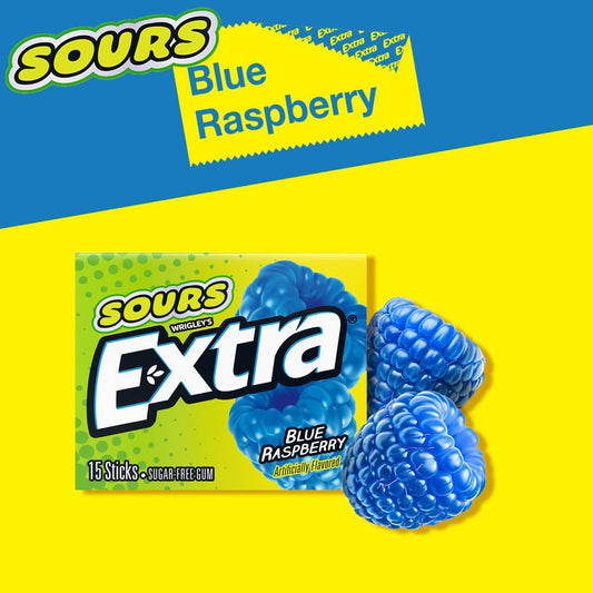 EXTRA SOURS Blue Raspberry Sugar Free Chewing Gum – Blue Raspberry (10 Packs)