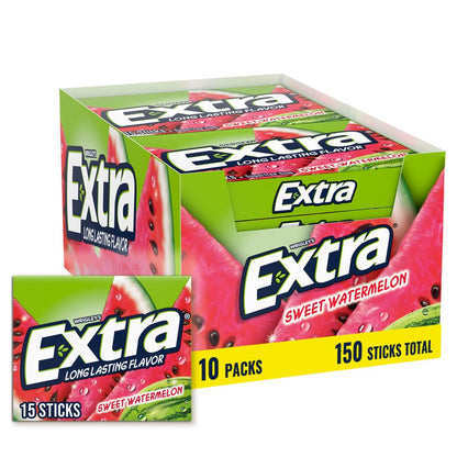 Extra Sweet Watermelon Sugar Free Chewing Gum - 15 Stick Packs (Pack of 10)