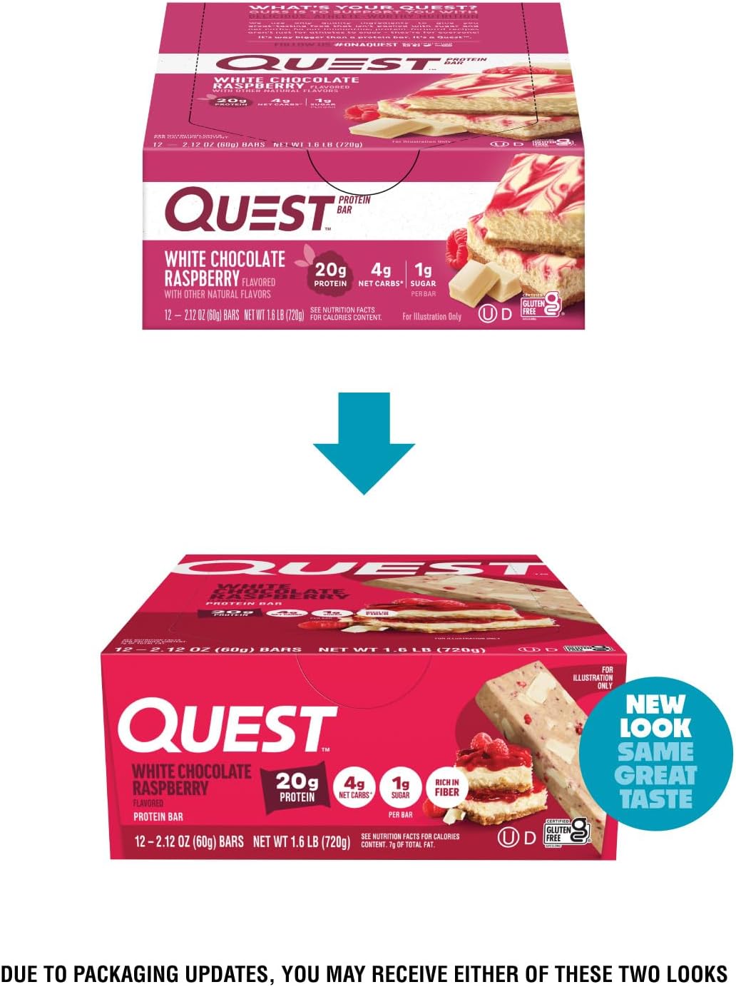Quest Nutrition White Chocolate Raspberry Protein Bars – High Protein, Low Carb Bars (12 Count)