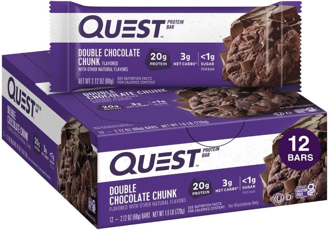 Quest Double Chocolate Chunk Protein Bars – High Protein, Low Carb Bars (12 Count)