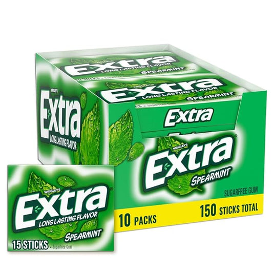 Extra Spearmint Sugar Free Chewing Gum - 15 Stick Packs (Pack of 10)