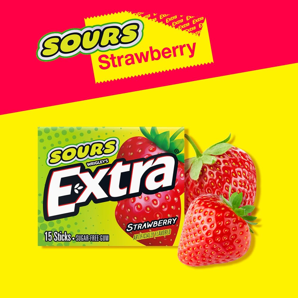 EXTRA SOURS Strawberry Sugar Free Chewing Gum – Strawberry (10 Packs)
