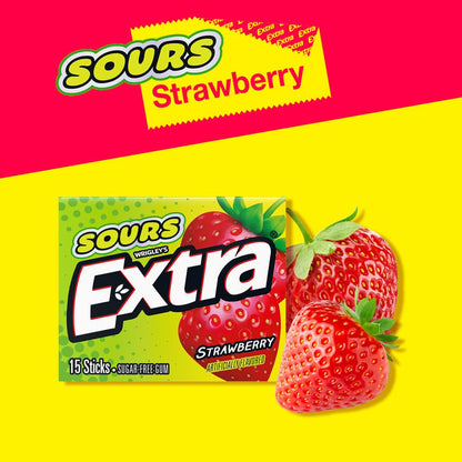 EXTRA SOURS Strawberry Sugar Free Chewing Gum – Strawberry (10 Packs)