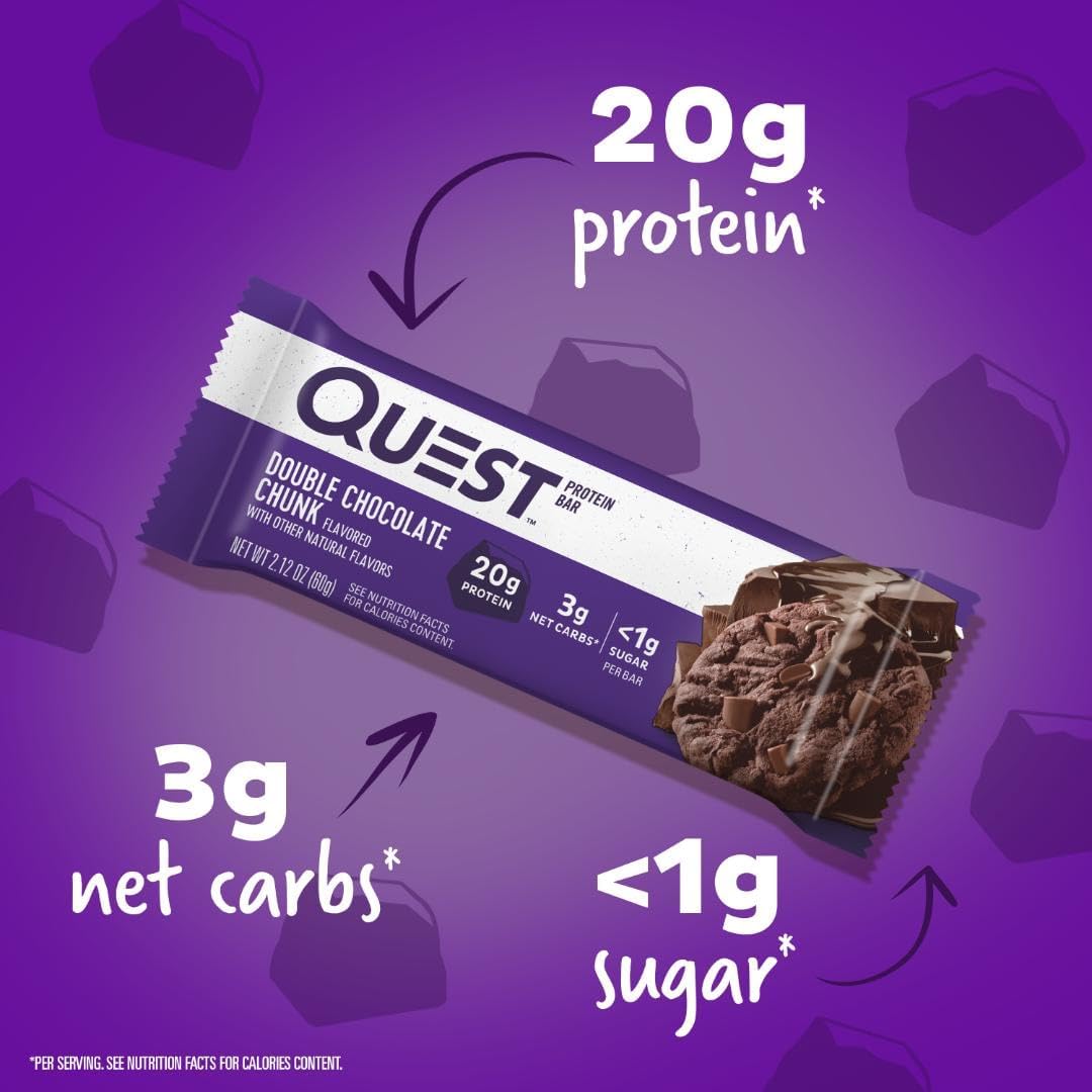 Quest Double Chocolate Chunk Protein Bars – High Protein, Low Carb Bars (12 Count)