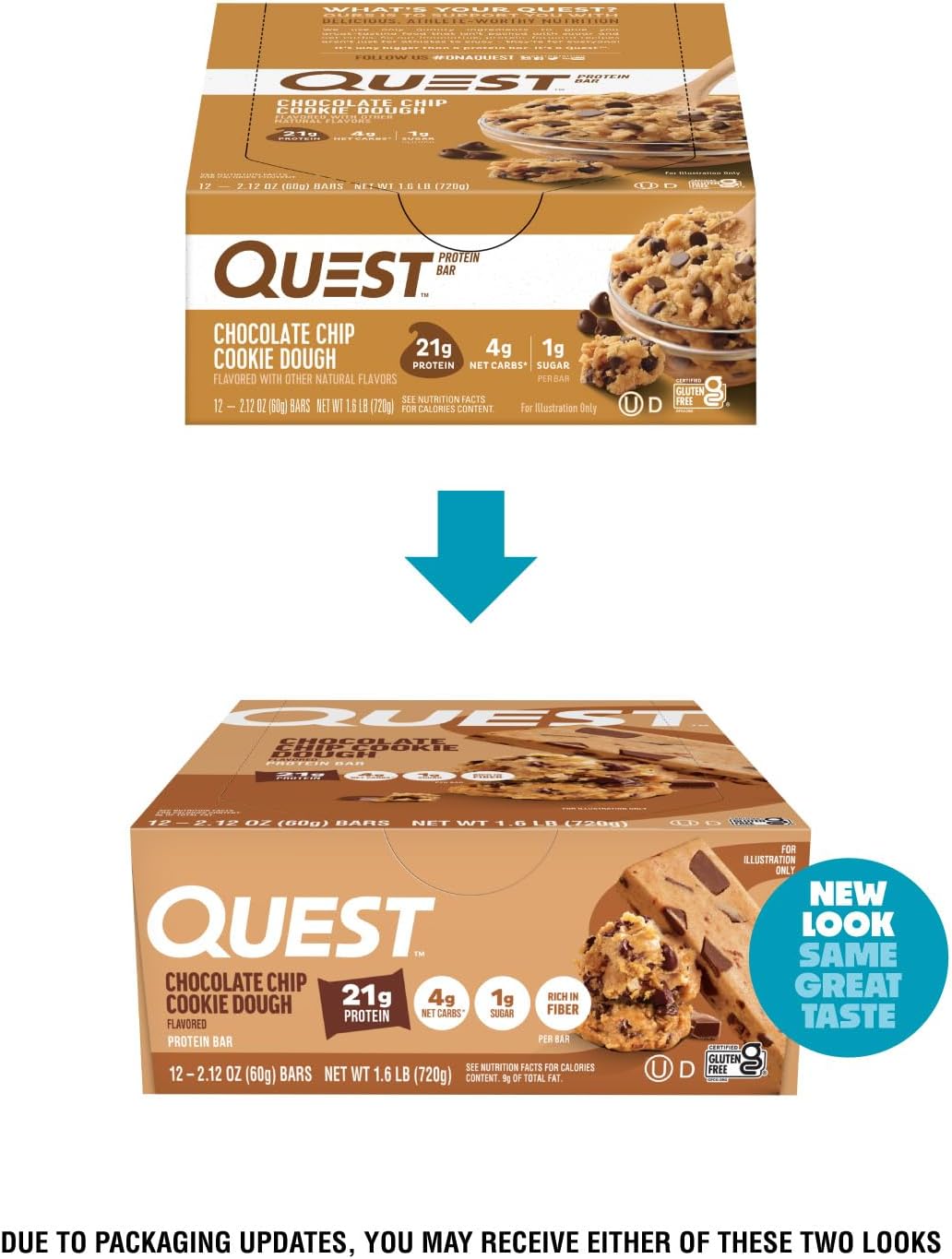 Quest Chocolate Chip Cookie Dough Protein Bars – High Protein, Low Carb Bars (12 Count)