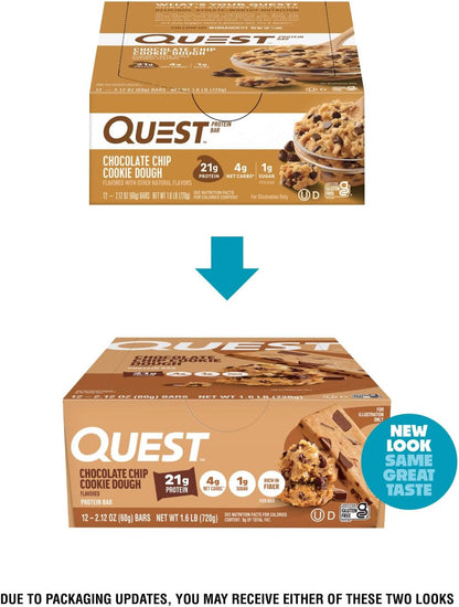 Quest Chocolate Chip Cookie Dough Protein Bars – High Protein, Low Carb Bars (12 Count)