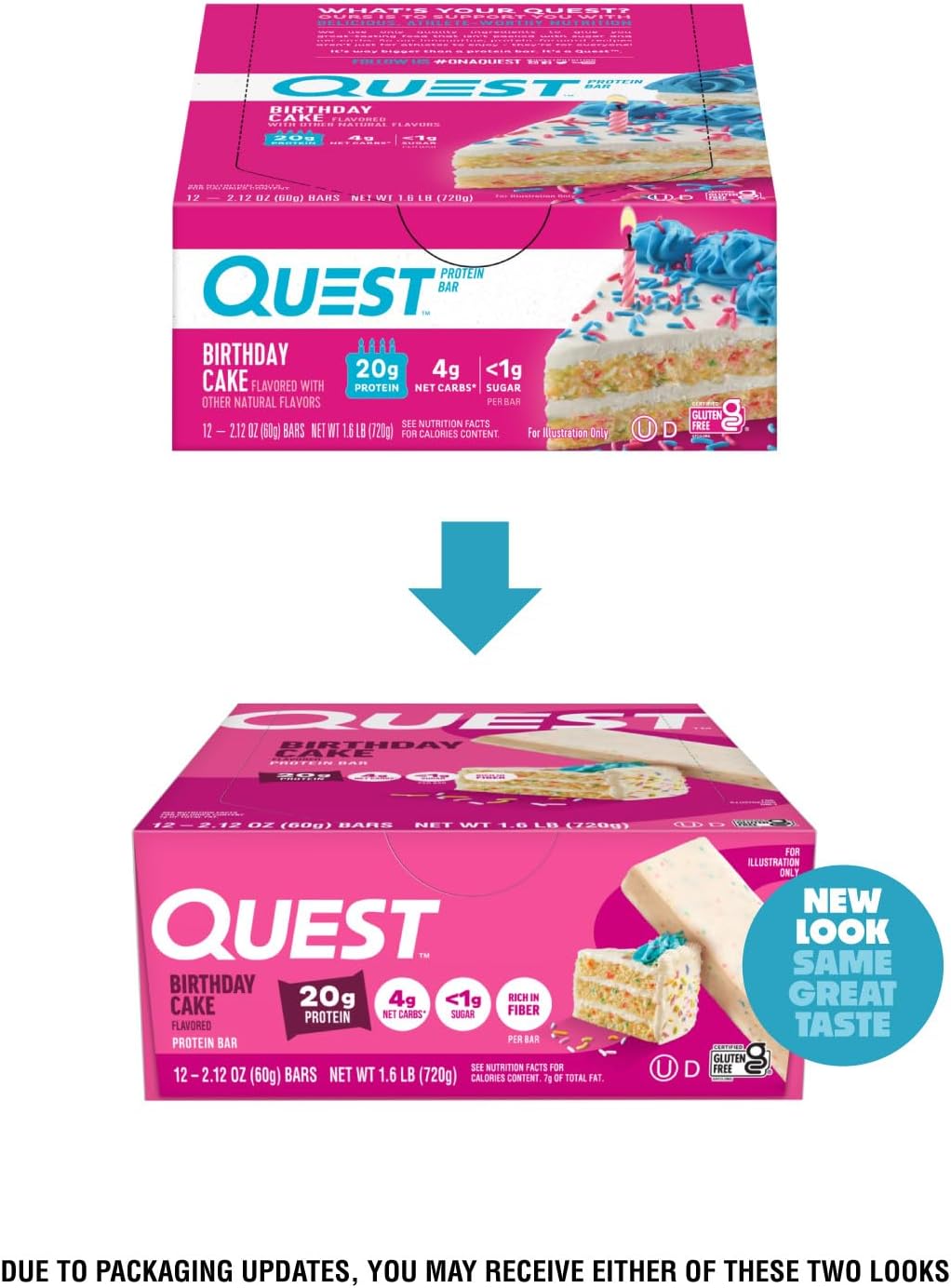 Quest Nutrition Birthday Cake Protein Bars, Keto Friendly, 12 Count