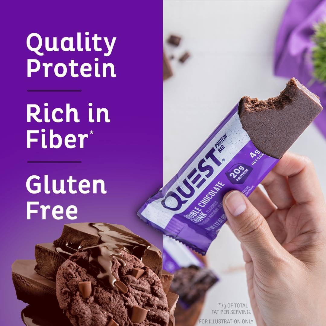 Quest Double Chocolate Chunk Protein Bars – High Protein, Low Carb Bars (12 Count)