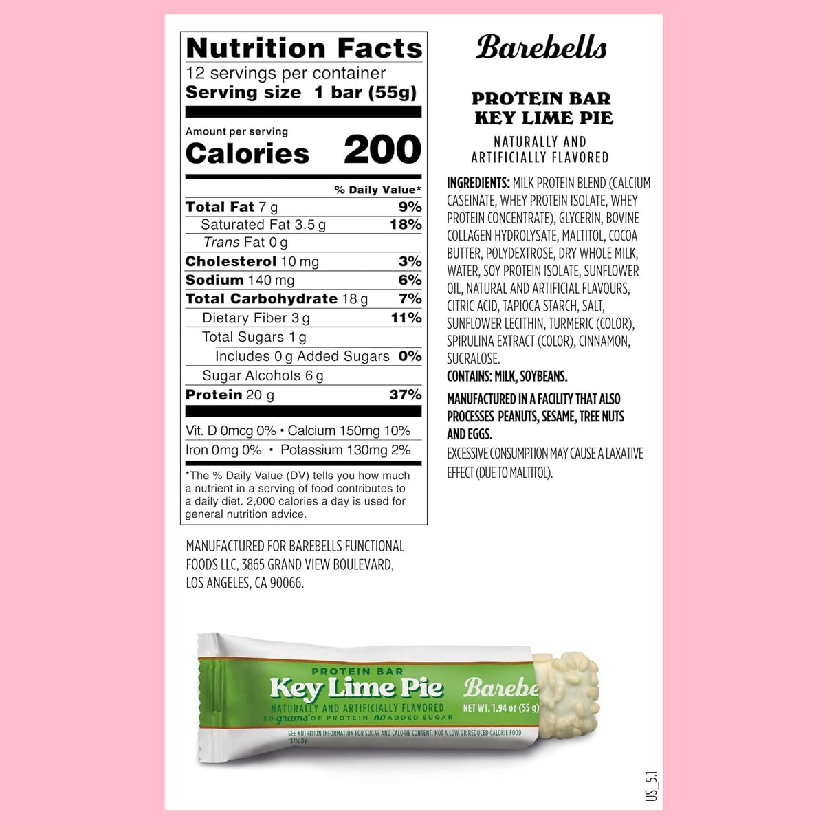 Barebells Protein Bar - Key Lime Pie - 20g Protein (12 Bars)