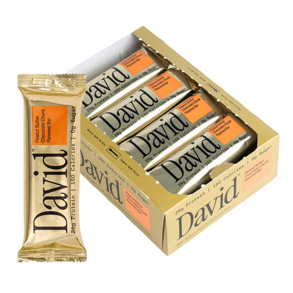 David Protein Bar - 28g Protein - Peanut Butter Chocolate Chunk (12 Bars)