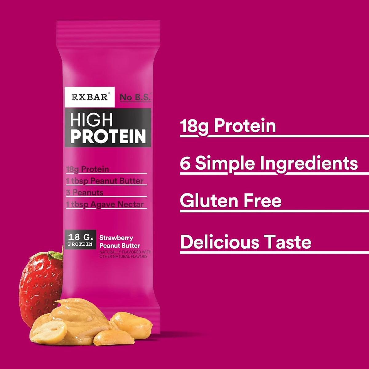RXBAR HIGH PROTEIN Bars – Strawberry Peanut Butter (12 Bars)