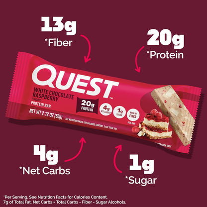 Quest Nutrition White Chocolate Raspberry Protein Bars – High Protein, Low Carb Bars (12 Count)