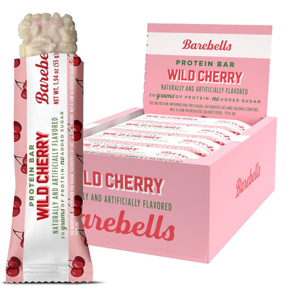 Barebells Wild Cherry Protein Bar – 20g Protein, No Added Sugar, 12 Count Box