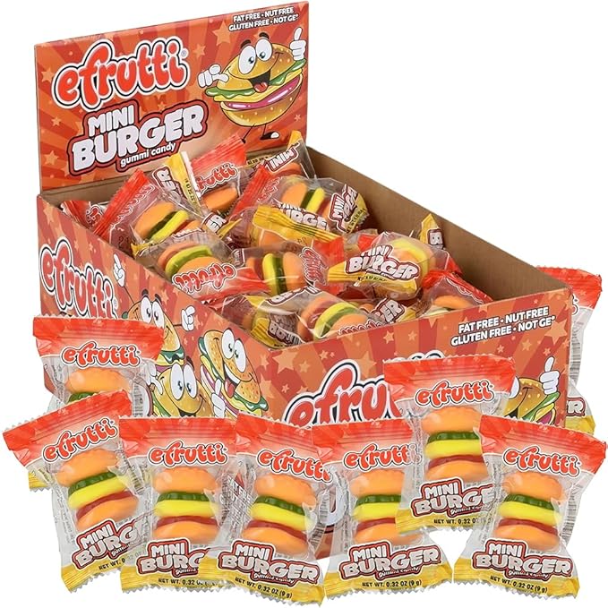 efrutti Gummi Mini Burger, 60 Pieces Individual Wrapped Gummy Burgers