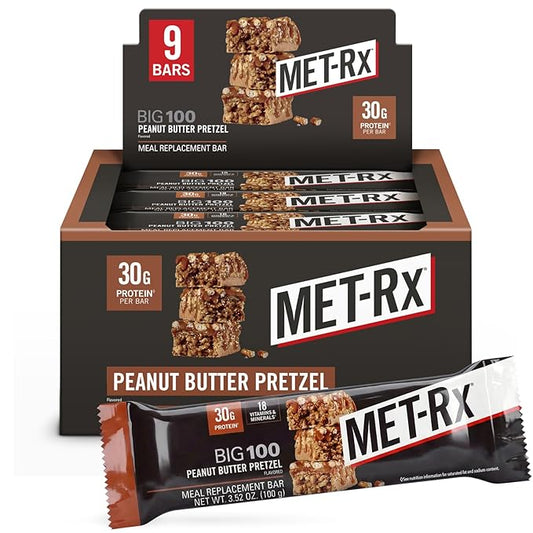 MET-Rx Big 100 Peanut Butter Pretzel – High Protein Bars (9 Bars)