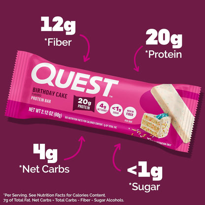 Quest Nutrition Birthday Cake Protein Bars, Keto Friendly, 12 Count