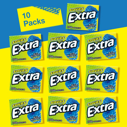 EXTRA SOURS Blue Raspberry Sugar Free Chewing Gum – Blue Raspberry (10 Packs)