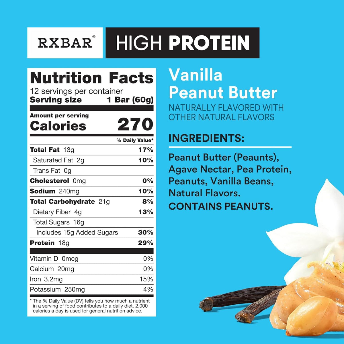 RXBAR HIGH PROTEIN Bars – Vanilla Peanut Butter (12 Bars)