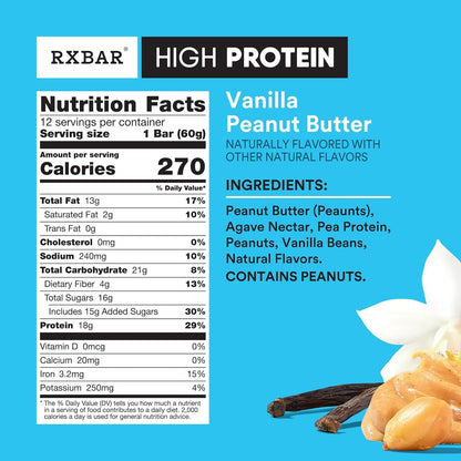 RXBAR HIGH PROTEIN Bars – Vanilla Peanut Butter (12 Bars)