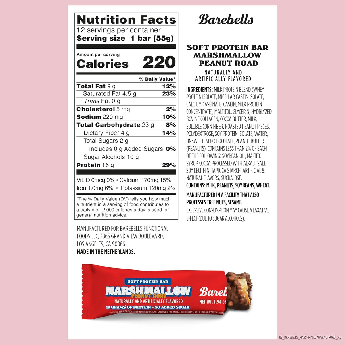 Barebells Soft Protein Bar - Marshmallow Peanut Road - 16g Protein (12 Bars)