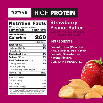RXBAR HIGH PROTEIN Bars – Strawberry Peanut Butter (12 Bars)