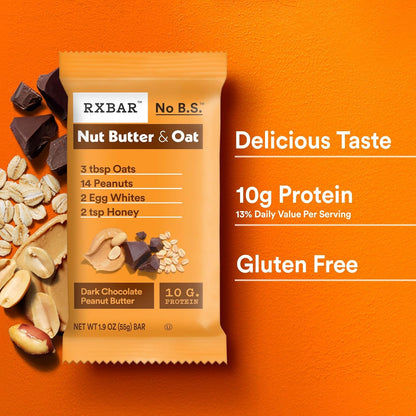 RXBAR Nut Butter & Oat Protein Bars – Dark Chocolate Peanut Butter (12 Bars, 23.2oz)