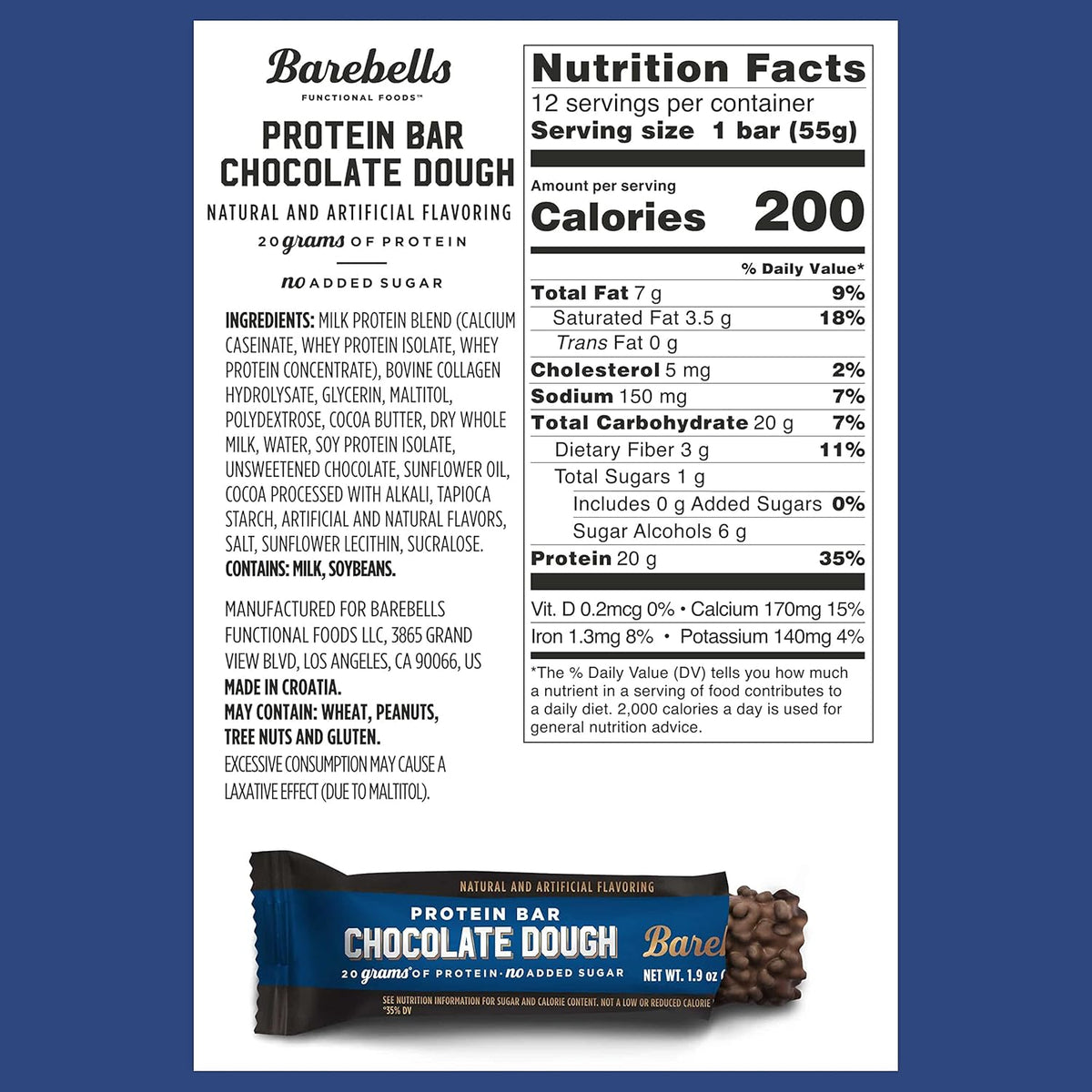 Barebells Protein Bar - Chocolate Dough - 20g Protein (12 Bars)
