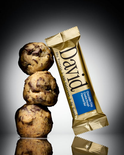 David Protein Bar - 28g Protein - Chocolate Chip Cookie Dough (12 Bars)
