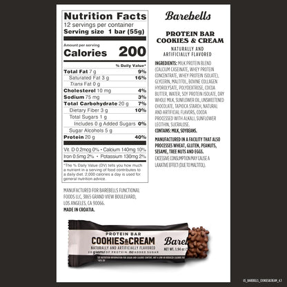 Barebells Protein Bar - Cookies & Cream - 20g Protein (12 Bars)