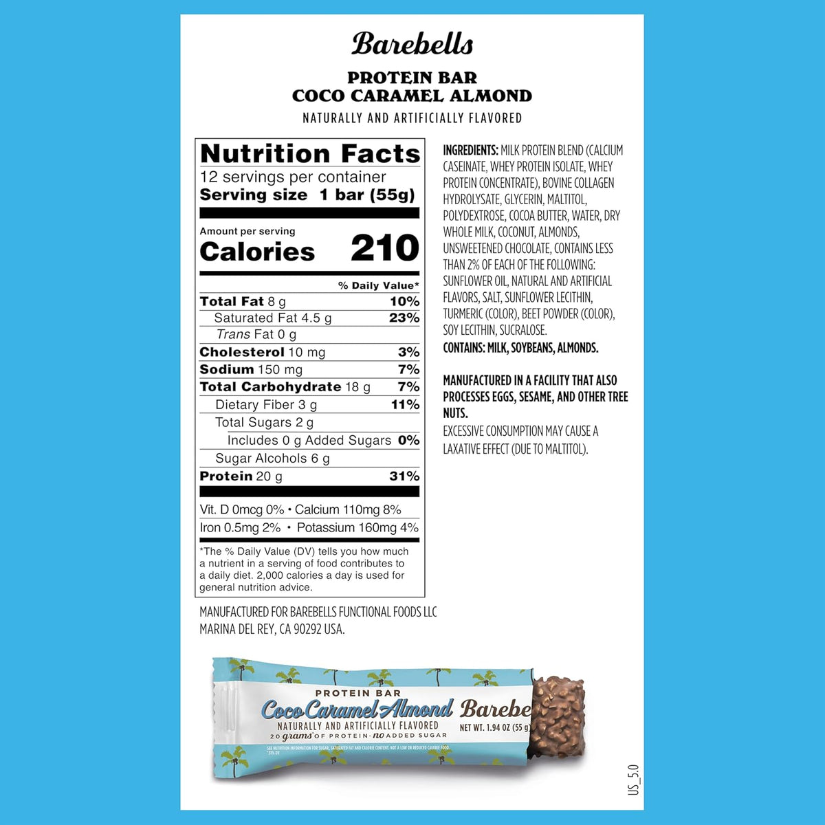 Barebells Protein Bars Coco Caramel Almond – 20g Protein (12 Bars)
