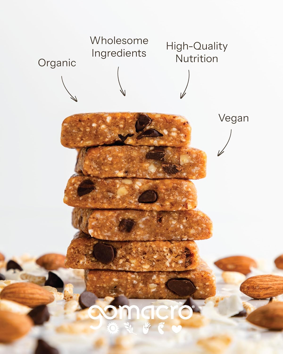 GoMacro MacroBar Coconut + Almond Butter + Chocolate Chips – Organic Vegan Protein Bars (12 Bars)