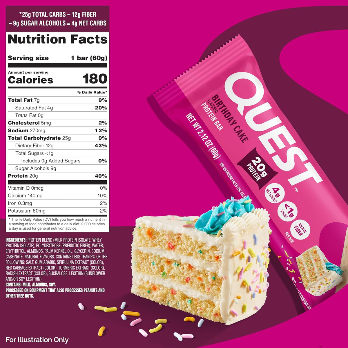 Quest Nutrition Birthday Cake Protein Bars, Keto Friendly, 12 Count