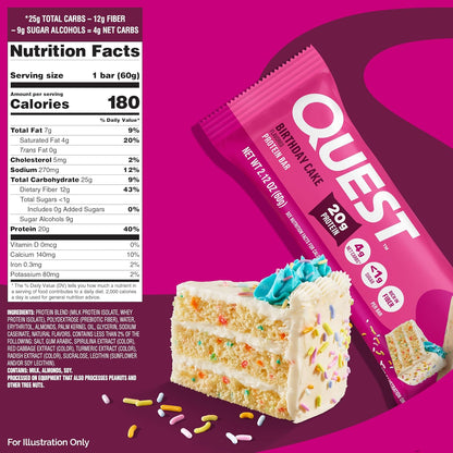 Quest Nutrition Birthday Cake Protein Bars, Keto Friendly, 12 Count