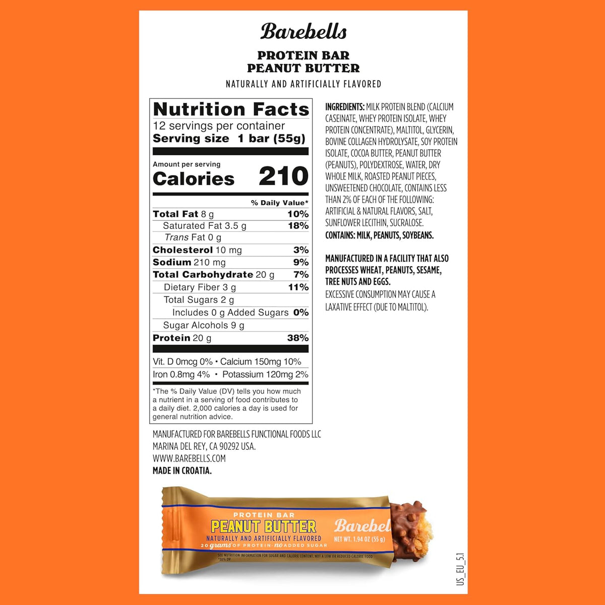 Barebells Protein Bar - Peanut Butter - 20g Protein (12 Bars)