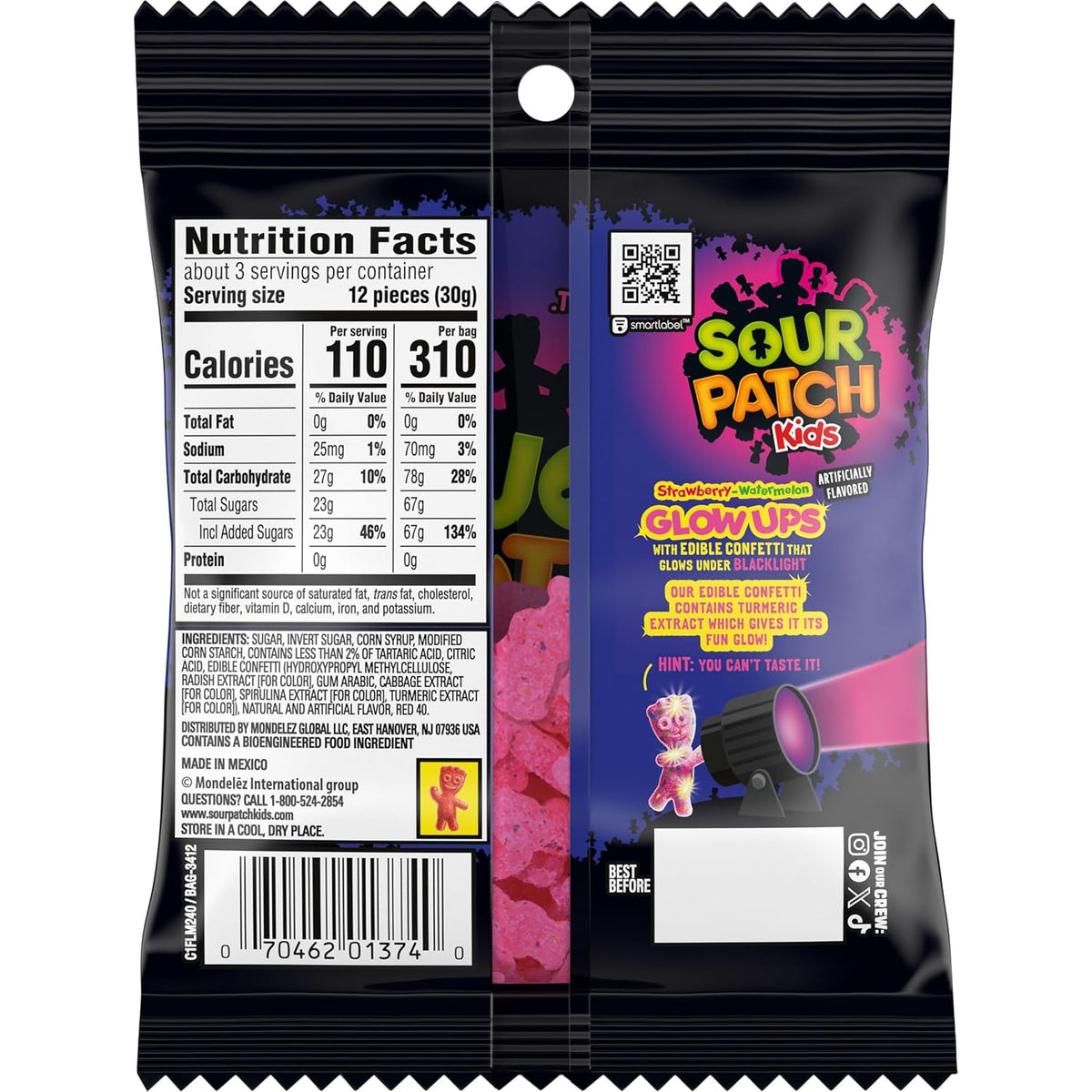 Sour Patch Kids Glow Ups Strawberry-Watermelon Soft & Chewy Candy – 3.08 oz Bags (12 Pack)
