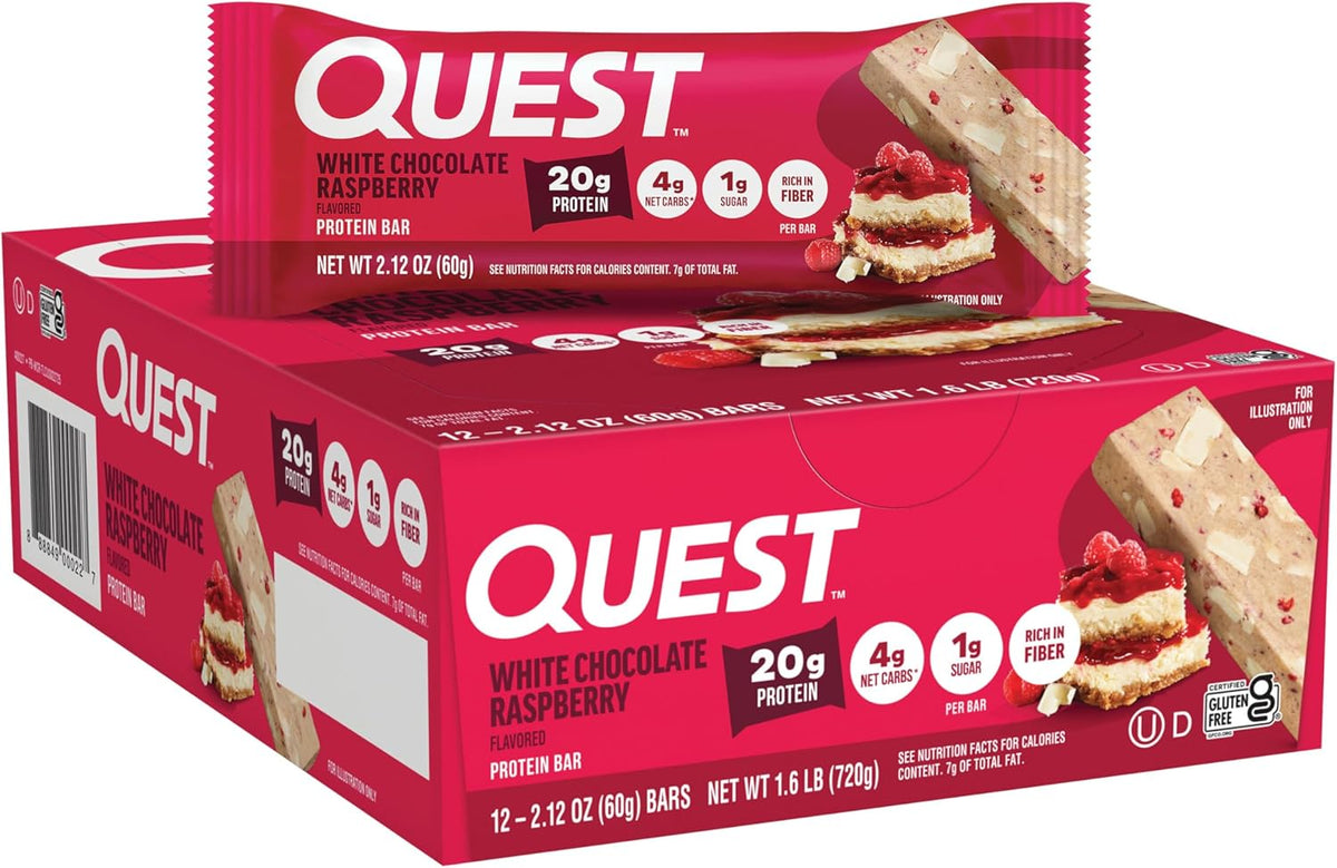 Quest Nutrition White Chocolate Raspberry Protein Bars – High Protein, Low Carb Bars (12 Count)