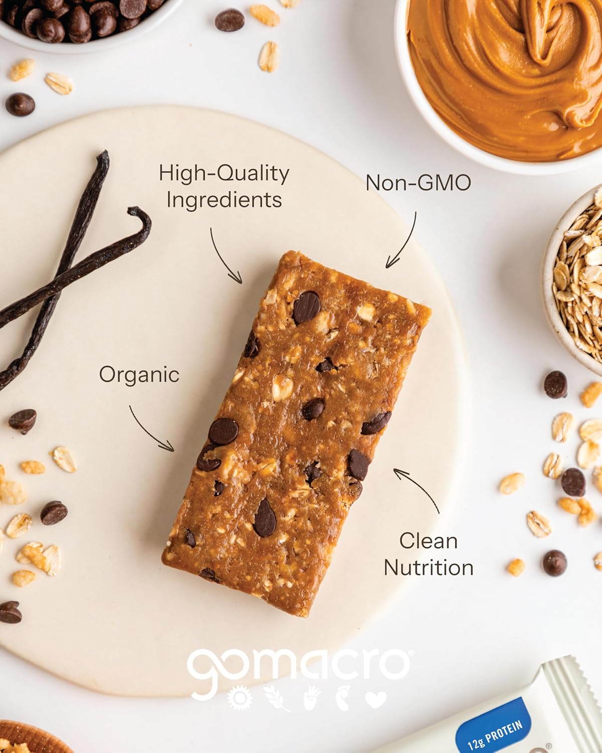 GoMacro MacroBar Oatmeal Chocolate Chip – Organic Vegan Protein Bars (12 Bars)