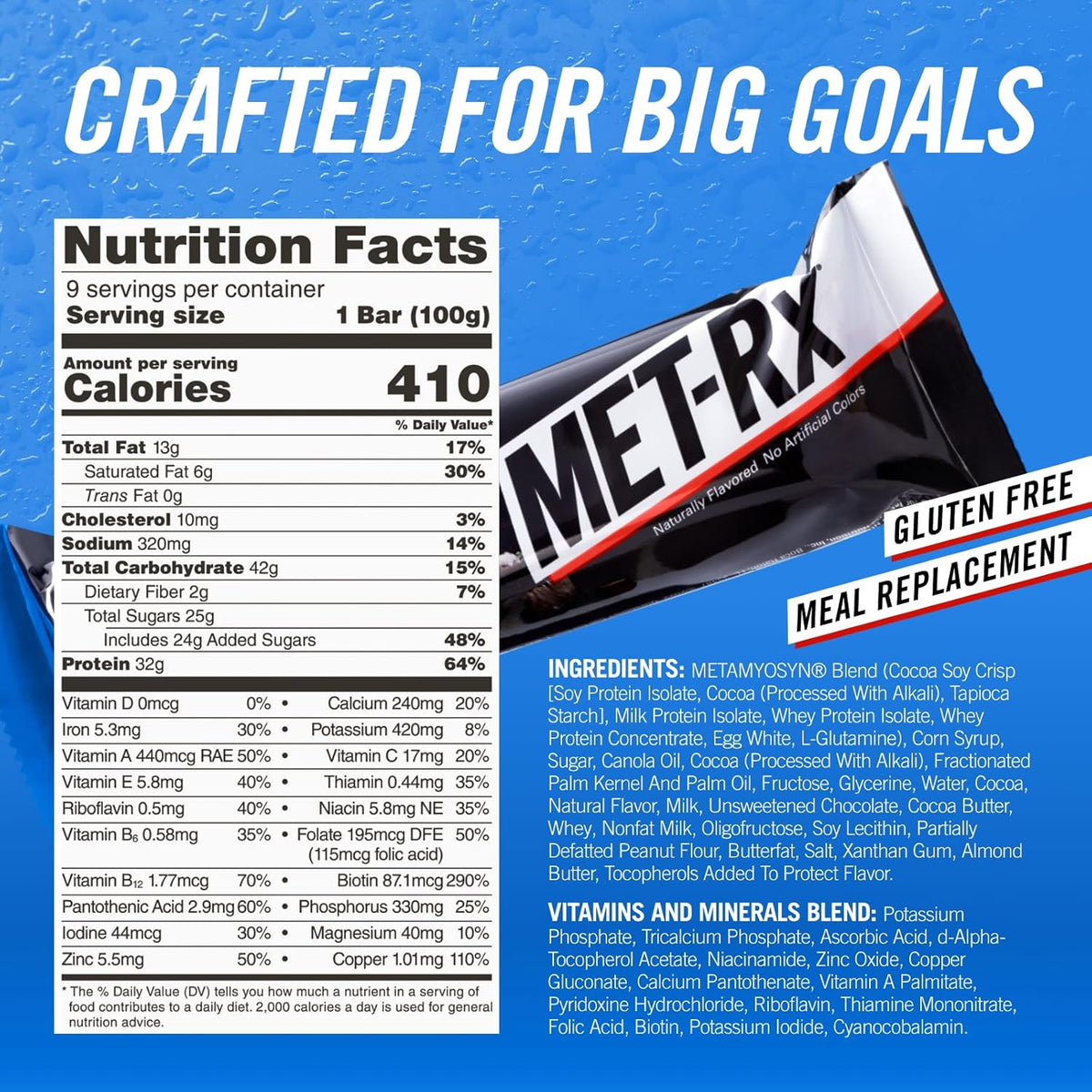 MET-Rx Big 100 Super Cookie Crunch – High Protein Bars (9 Bars)