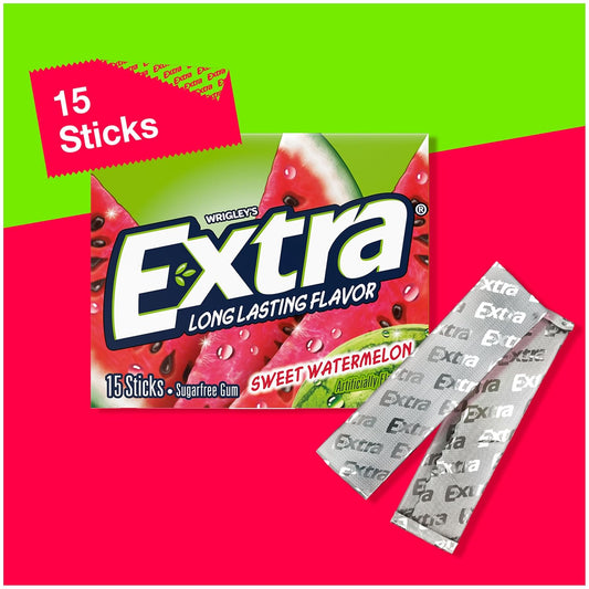 Extra Sweet Watermelon Sugar Free Chewing Gum - 15 Stick Packs (Pack of 10)